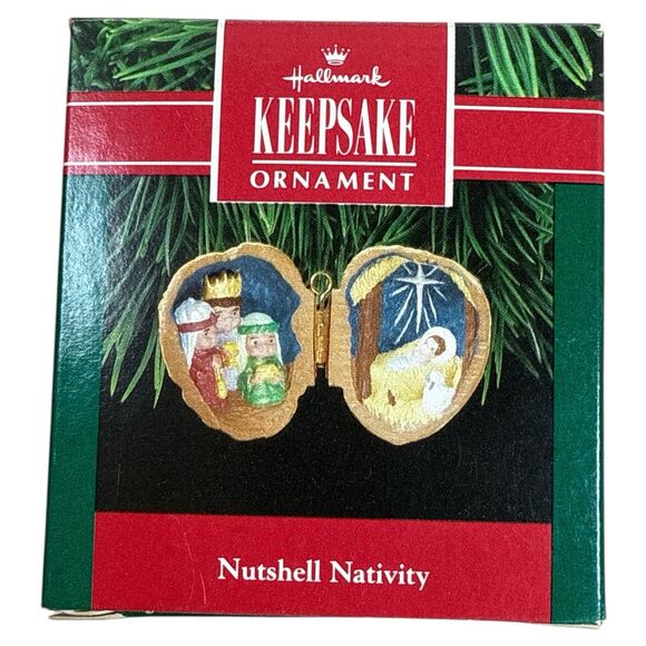 1991 Hallmark Nutshell Nativity Ornament Wise Men & Baby Jesus MIB Vintage - Picture 9 of 10